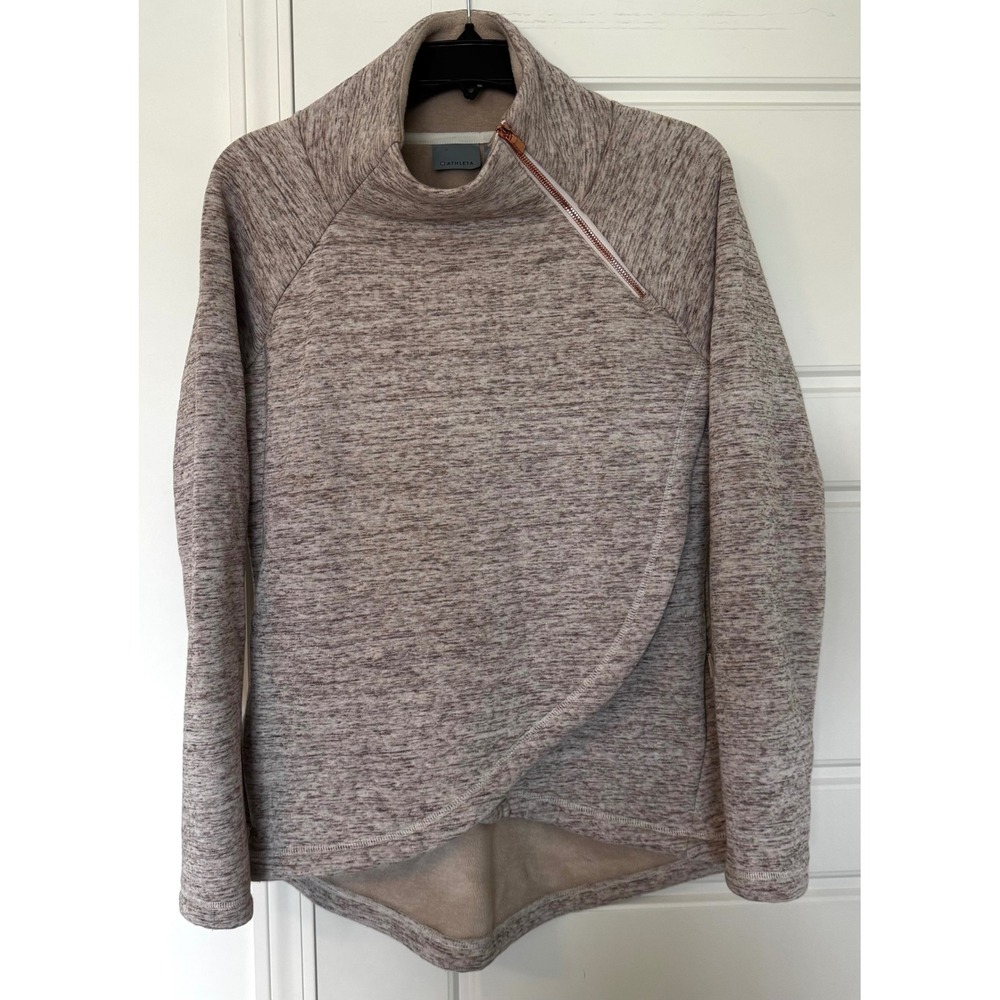 Athleta Cozy Karma Twist Neck Asymmetric Pullover Sweatshirt Oatmeal S